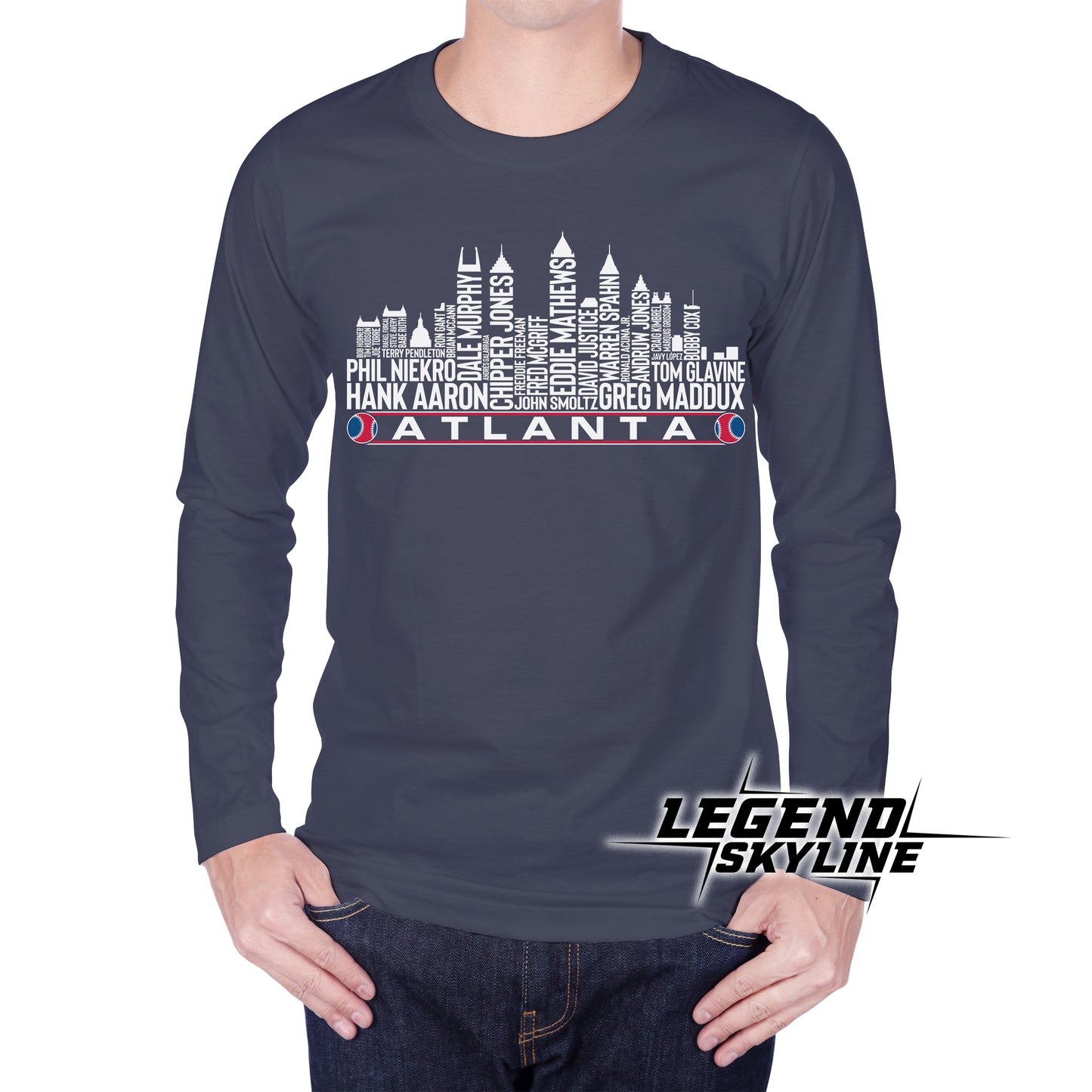 Atlanta Baseball Greatest Of All Time Team Legend Atlanta City Skyline Shirts