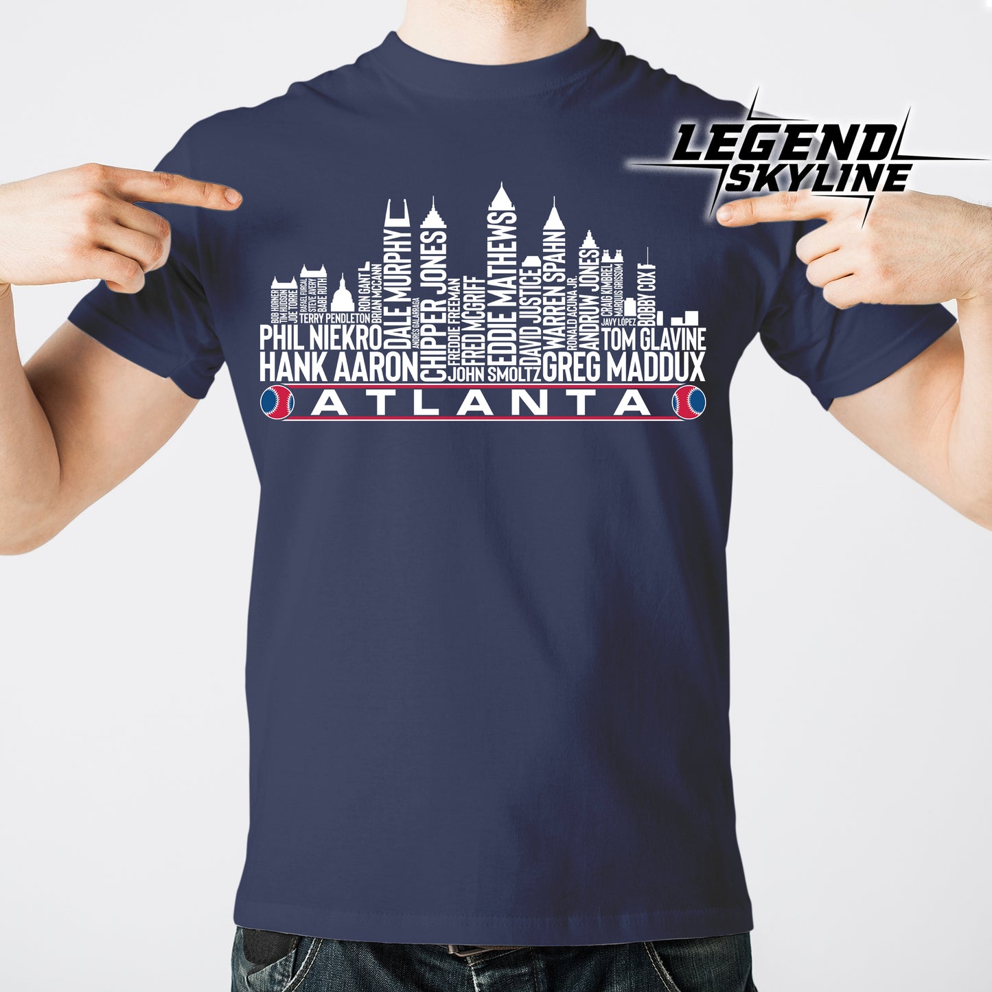 Atlanta Baseball Greatest Of All Time Team Legend Atlanta City Skyline Shirts