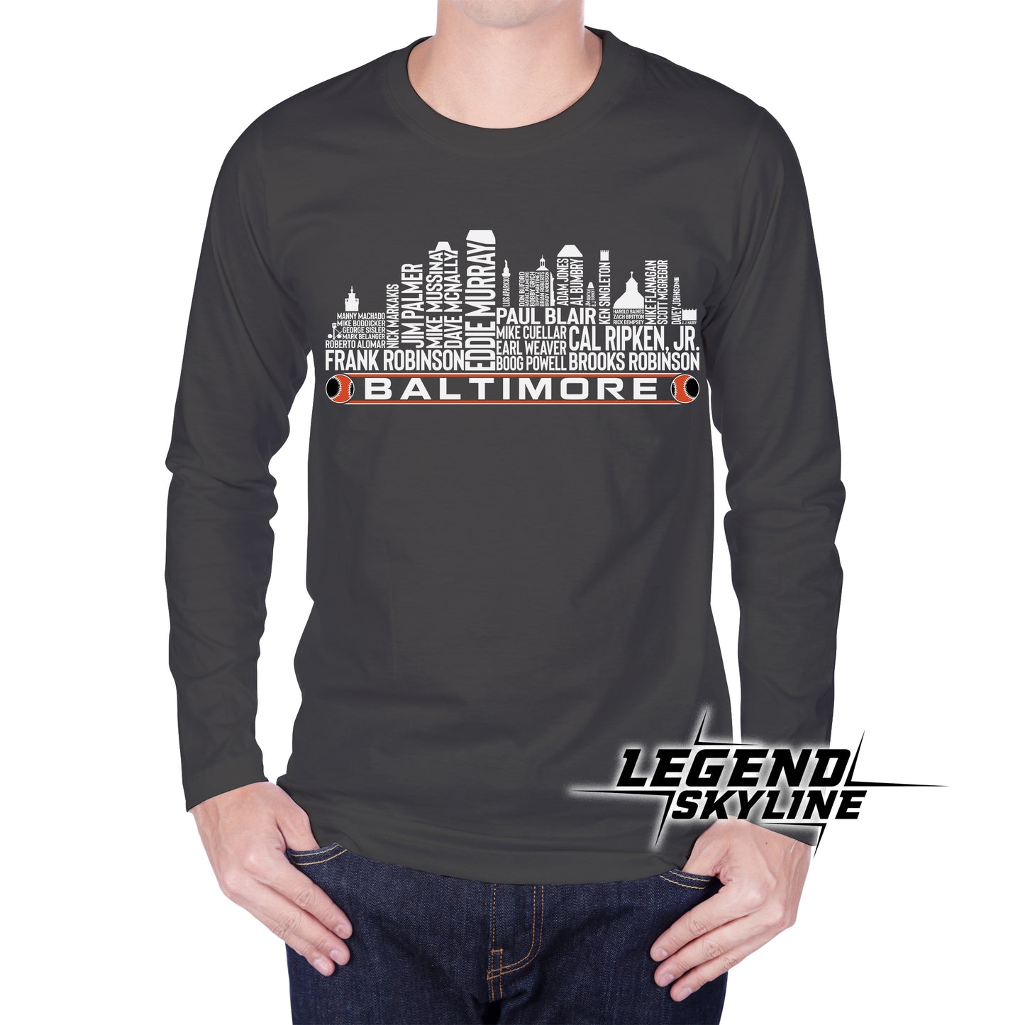 Baltimore Baseball Greatest Of All Time Team Legend Baltimore City Skyline Shirts
