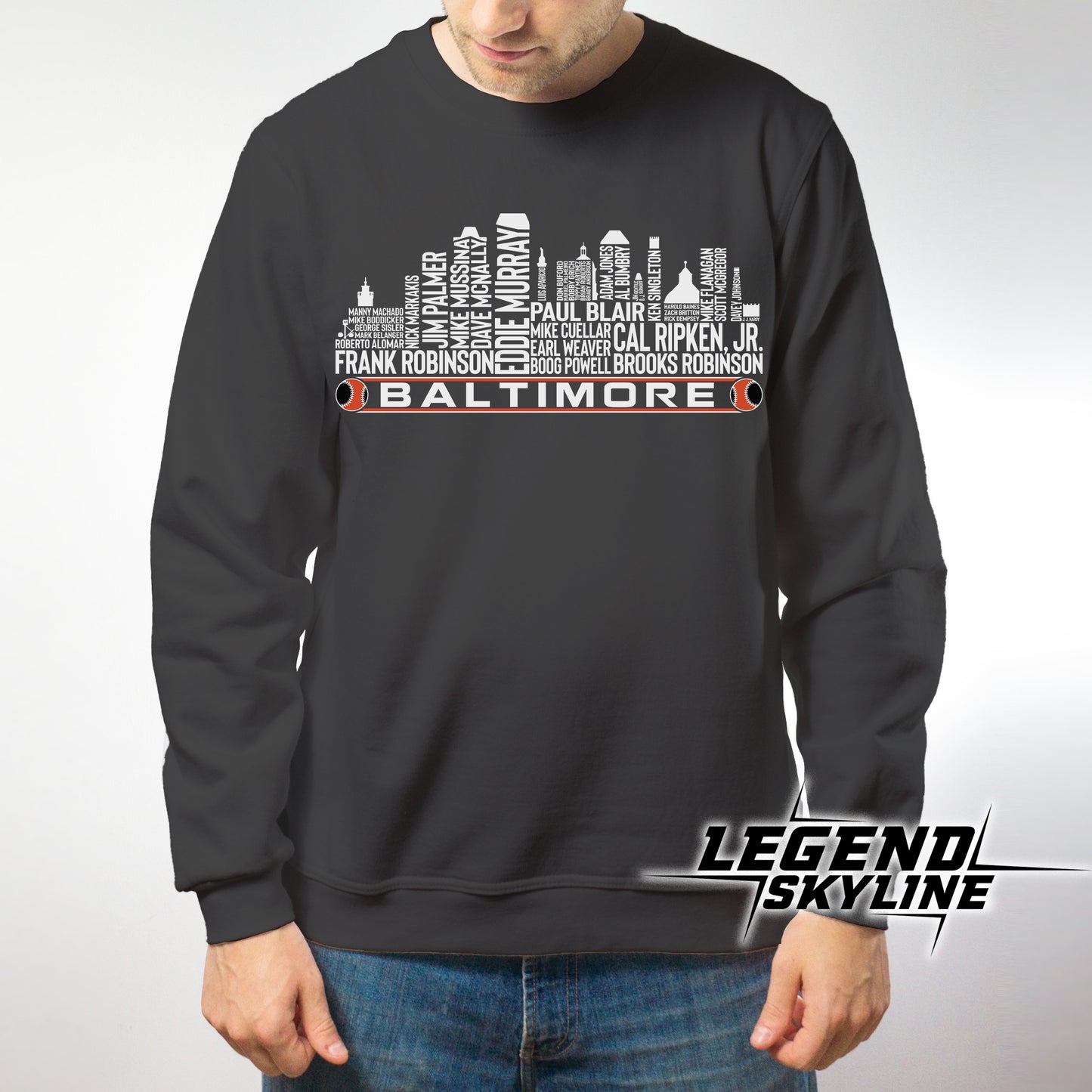 Baltimore Baseball Greatest Of All Time Team Legend Baltimore City Skyline Shirts