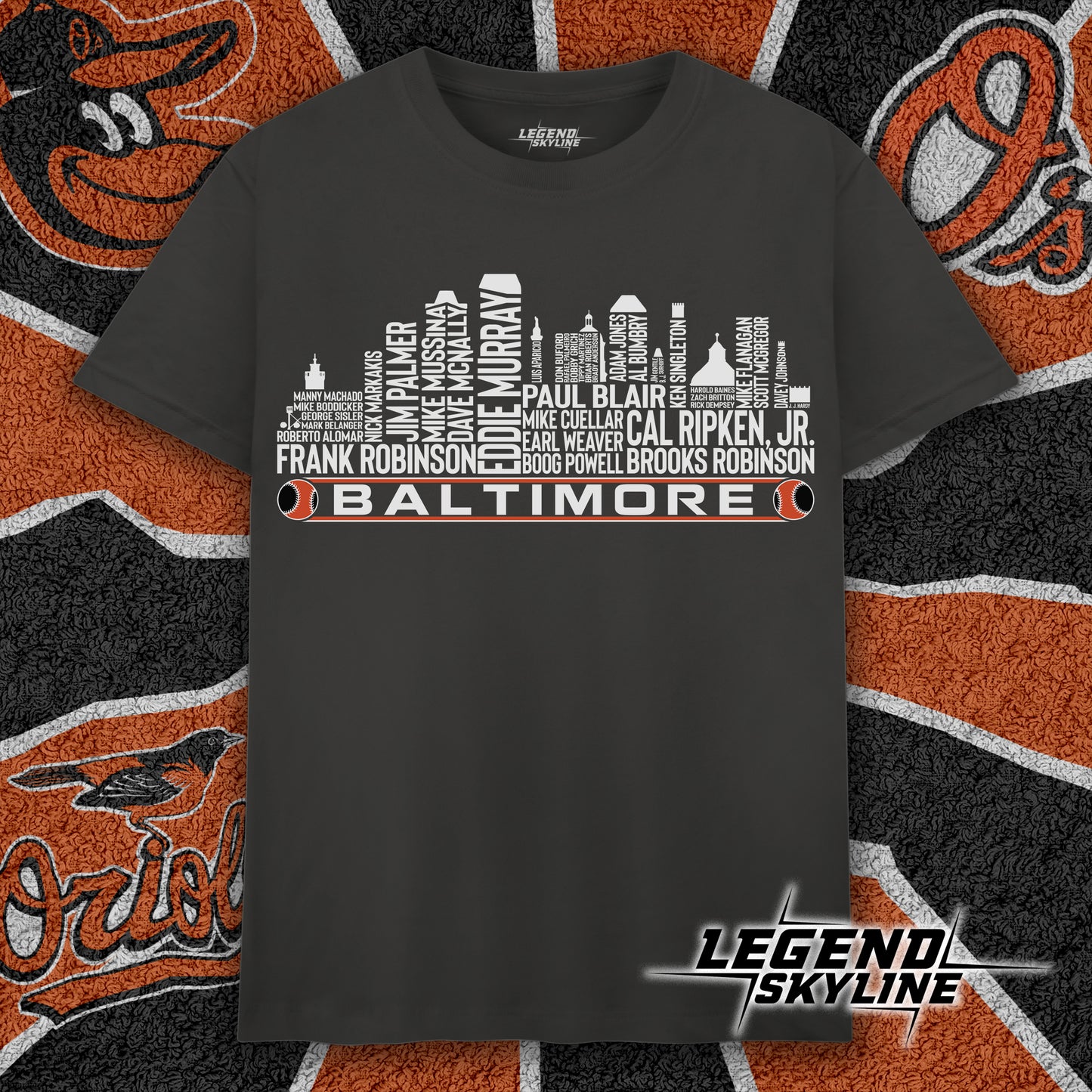 Baltimore Baseball Greatest Of All Time Team Legend Baltimore City Skyline Shirts