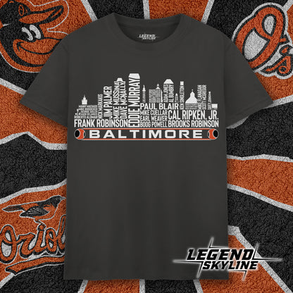 Baltimore Baseball Greatest Of All Time Team Legend Baltimore City Skyline Shirts