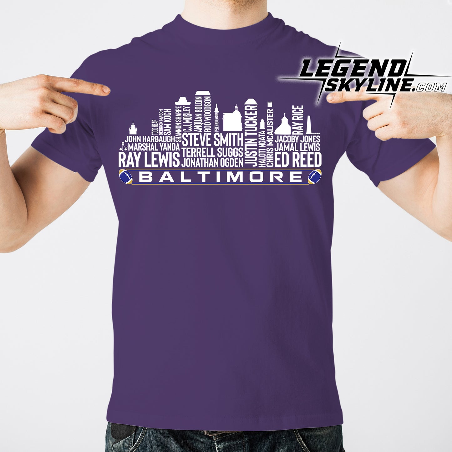 Baltimore Football Greatest Of All Time Team Legend Baltimore City Skyline Shirt