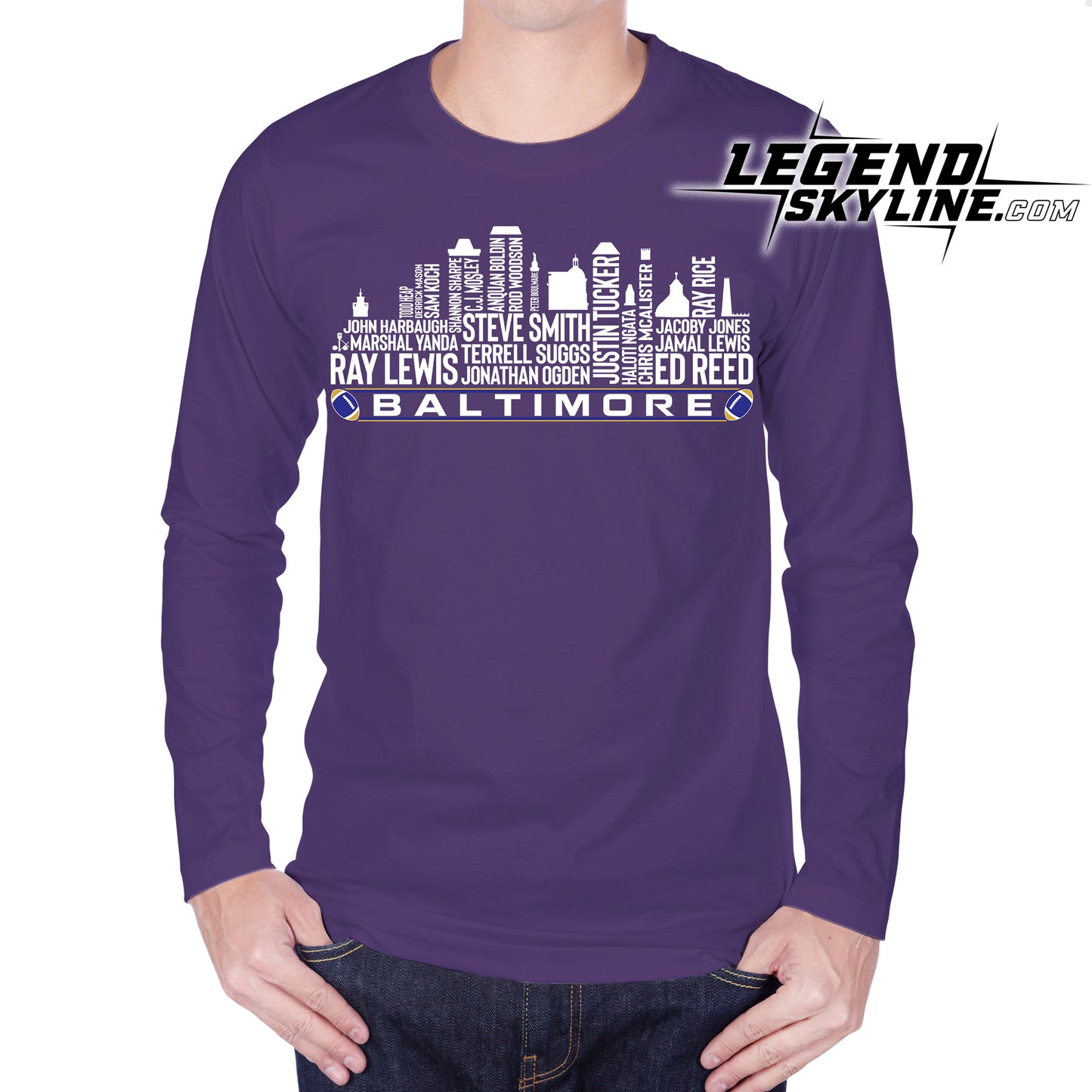 Baltimore Football Greatest Of All Time Team Legend Baltimore City Skyline Shirt