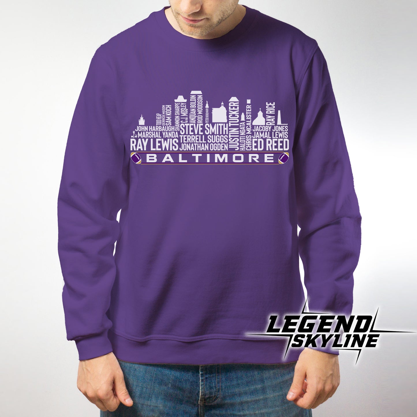 Baltimore Football Greatest Of All Time Team Legend Baltimore City Skyline Shirt