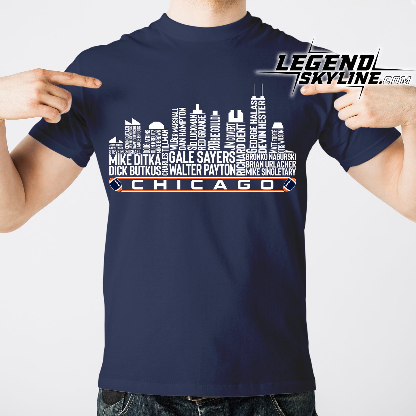 Chicago Football Greatest Of All Time Team Legend Chicago City Skyline Shirt