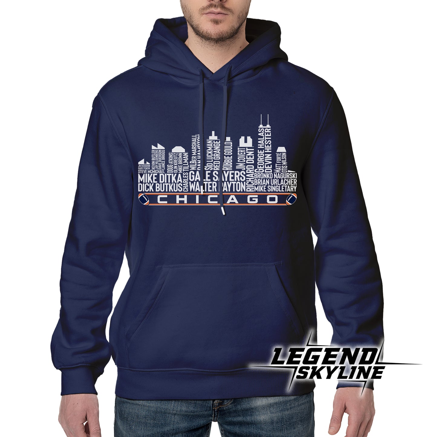 Chicago Football Greatest Of All Time Team Legend Chicago City Skyline Shirt