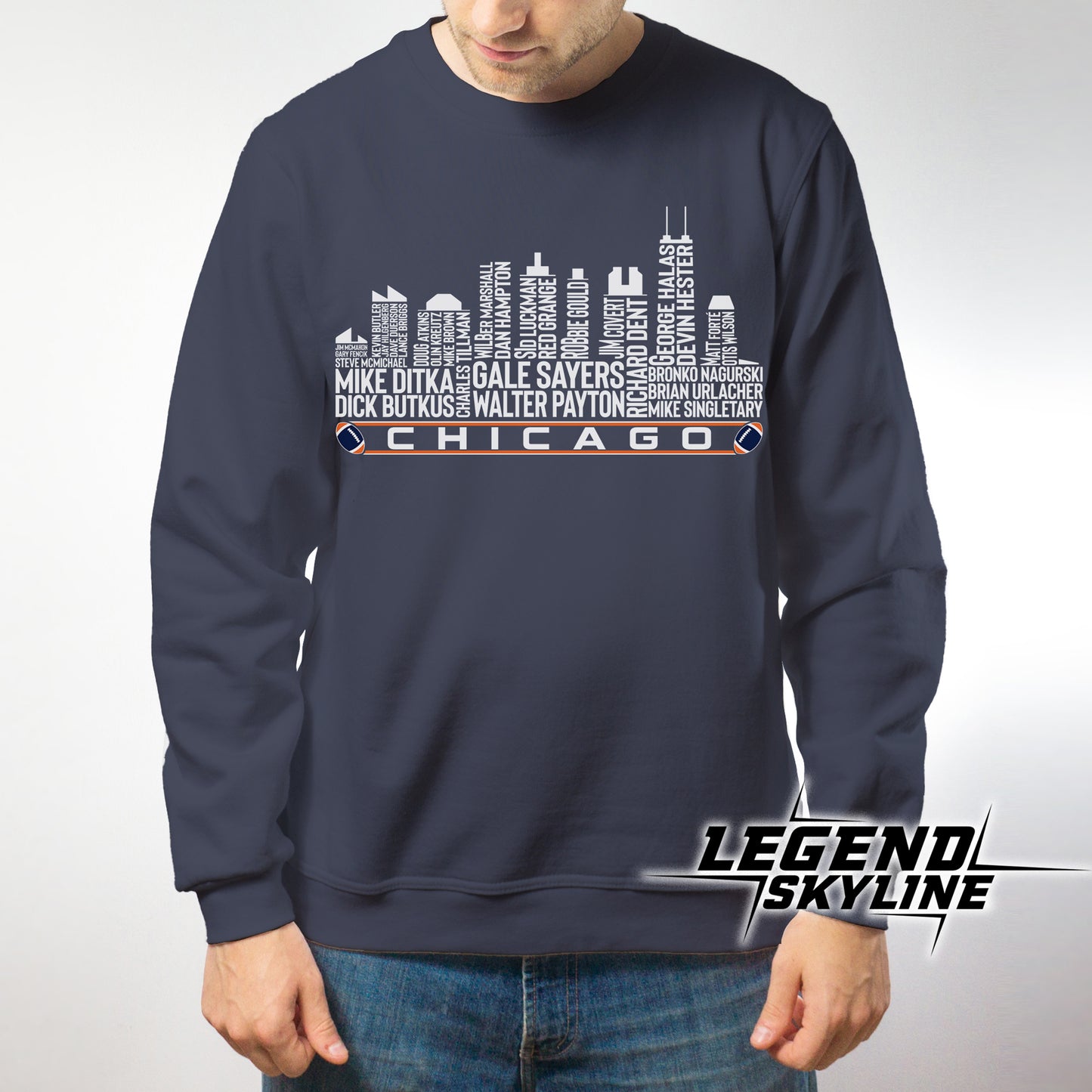 Chicago Football Greatest Of All Time Team Legend Chicago City Skyline Shirt