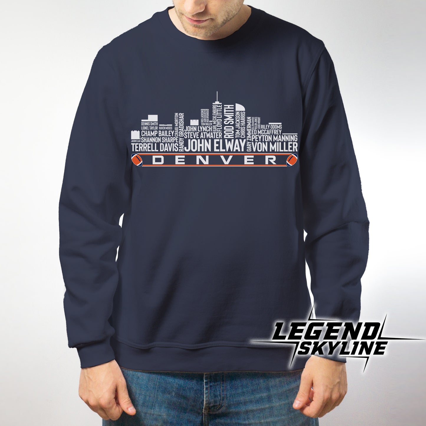 Denver Football Greatest Of All Time Team Legend Denver City Skyline Shirt