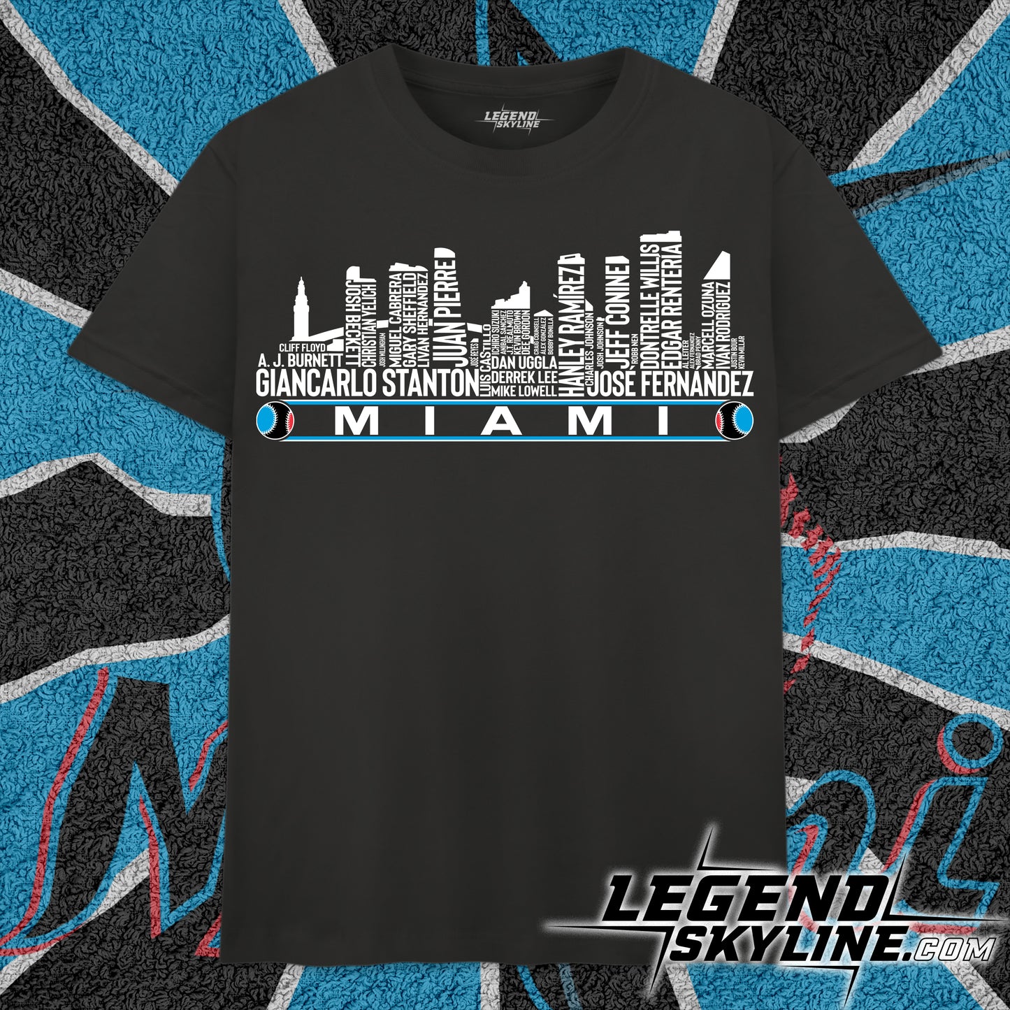 Miami Baseball Greatest Of All Time Team Legend Miami City Skyline Shirt