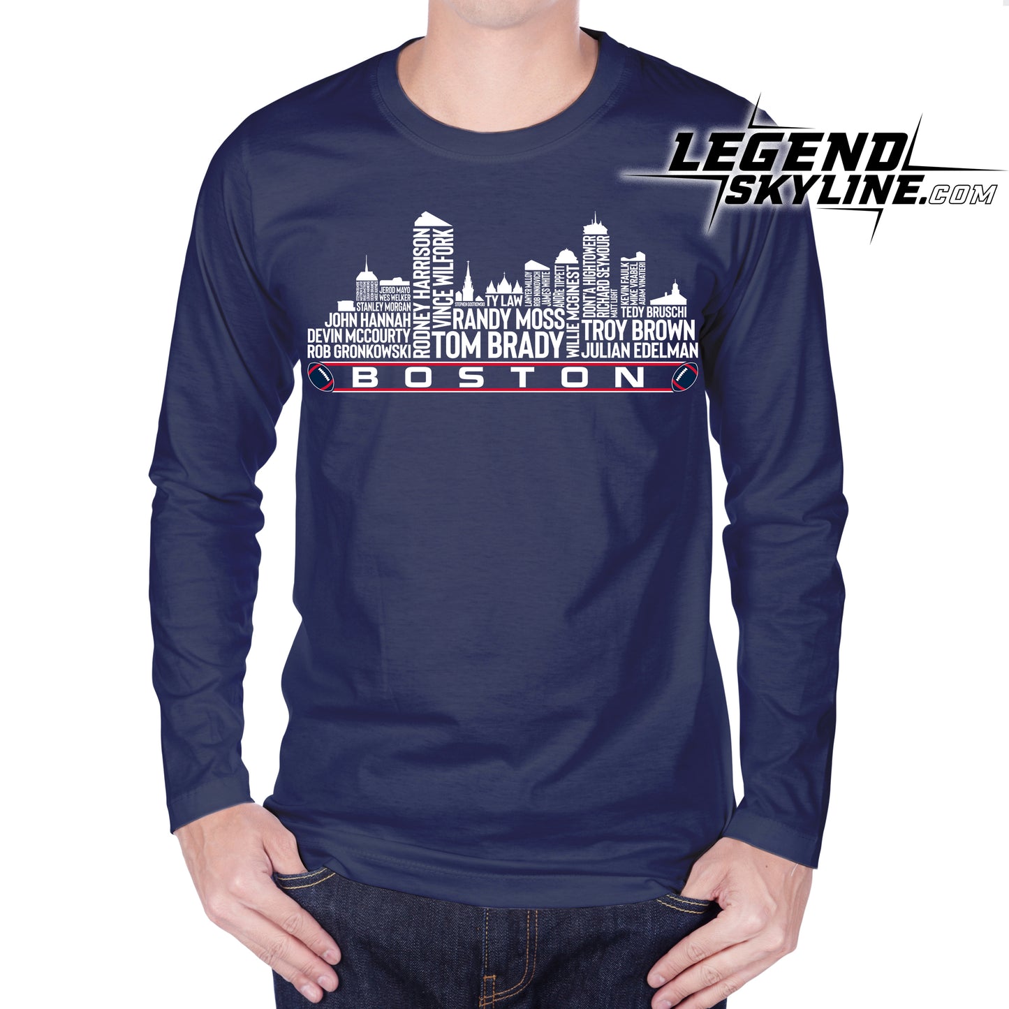 New England Football Greatest Of All Time Team Legend Boston City Skyline Shirt