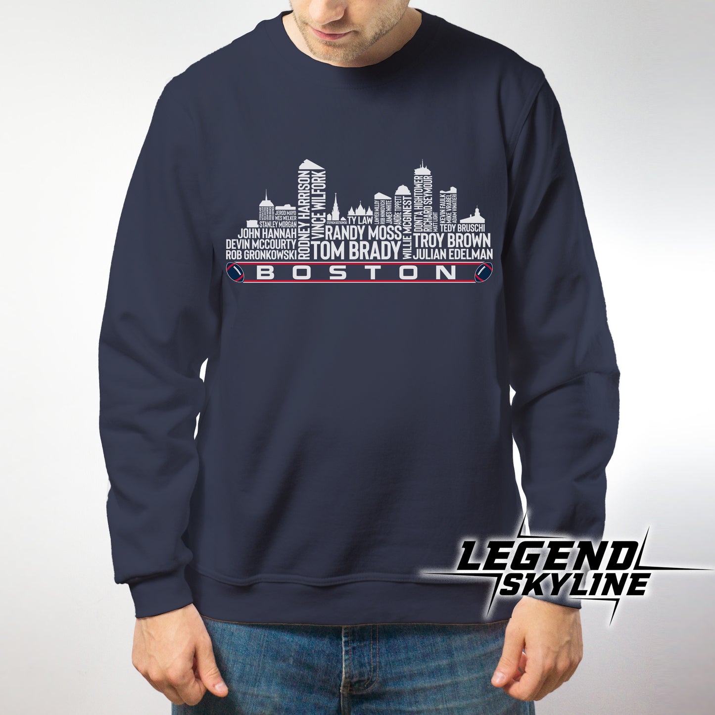 New England Football Greatest Of All Time Team Legend Boston City Skyline Shirt