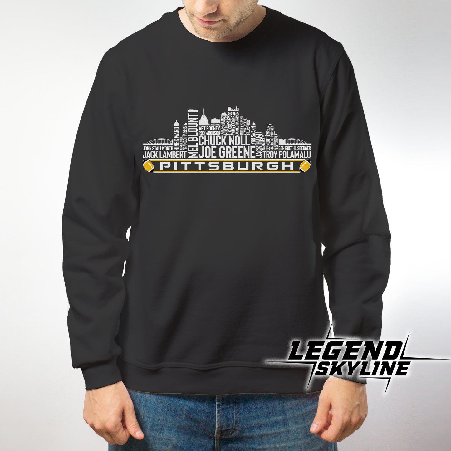 Pittsburgh Football Greatest Of All Time Team Legend Pittsburgh City Skyline Shirt