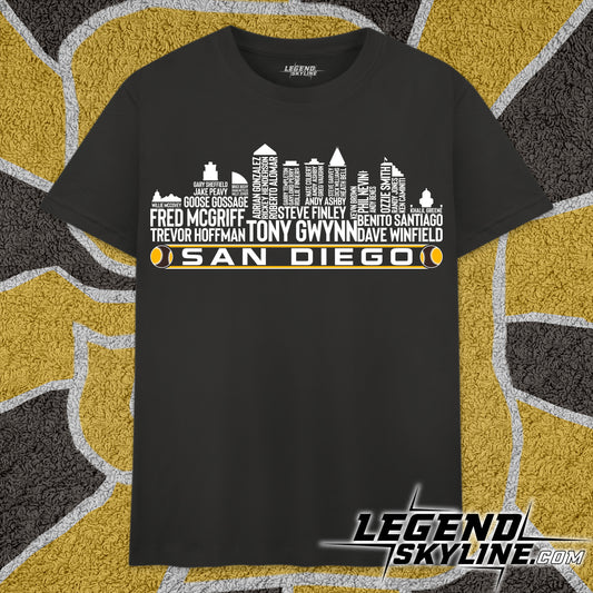 San Diego Baseball Greatest Of All Time Team Legend San Diego City Skyline Shirt