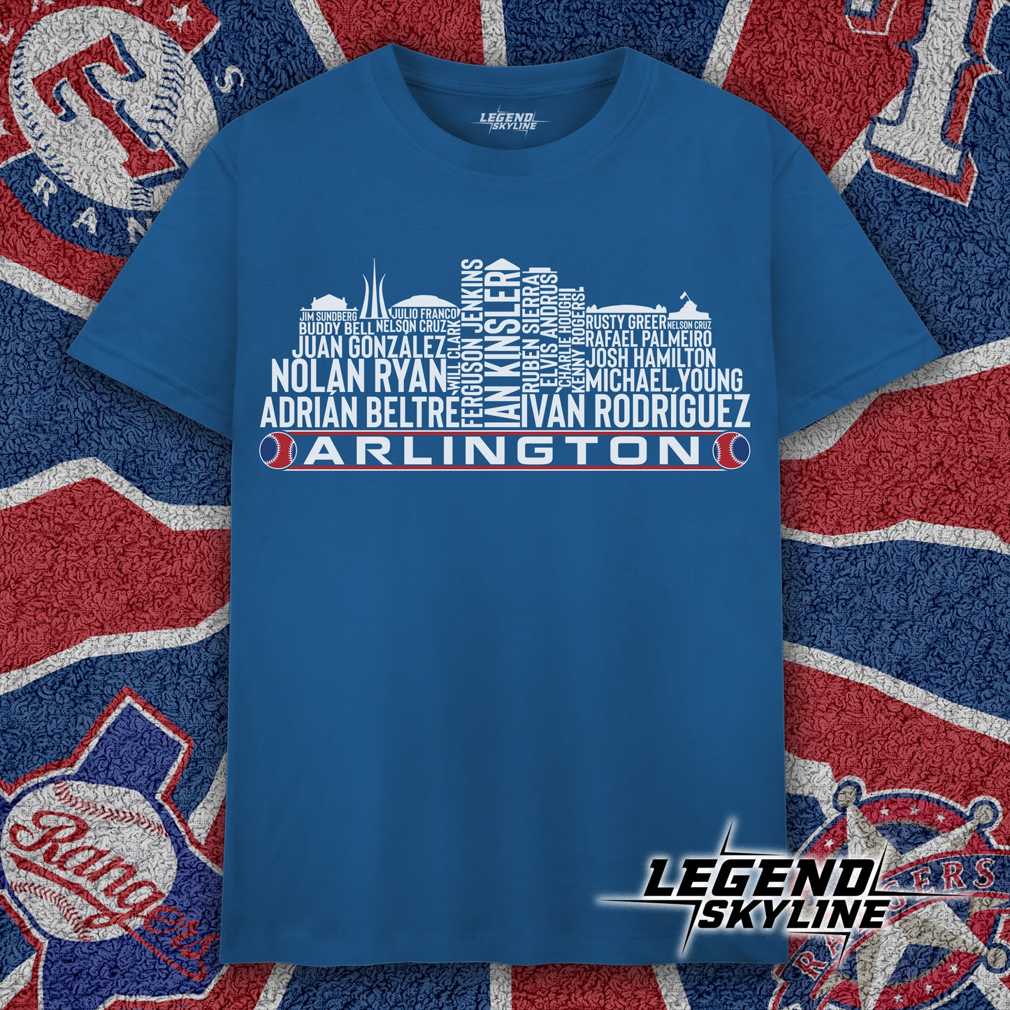 Texas Baseball Greatest Of All Time Team Legend Arlington City Skyline Shirt