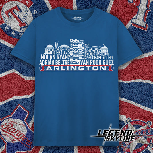 Texas Baseball Greatest Of All Time Team Legend Arlington City Skyline Shirt