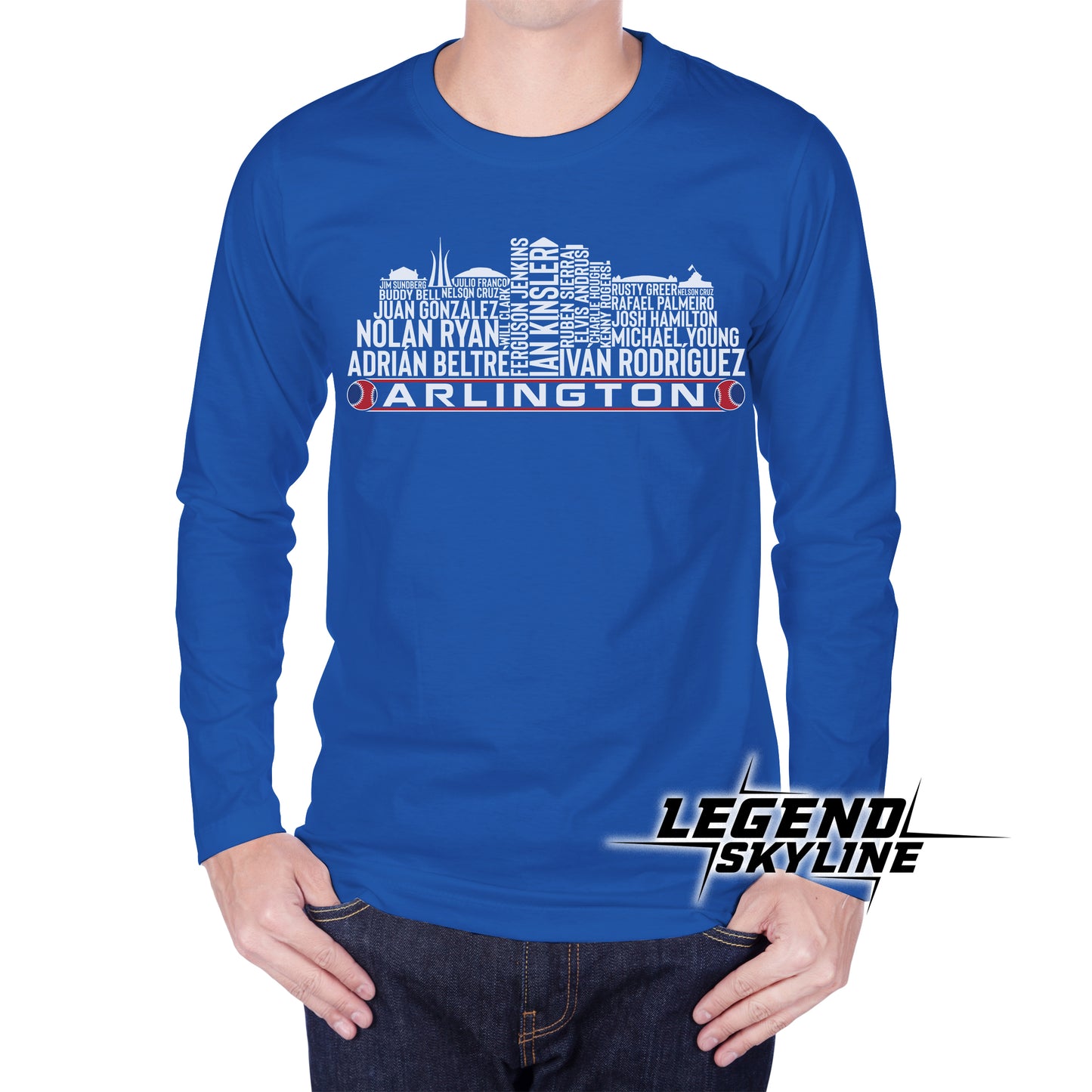 Texas Baseball Greatest Of All Time Team Legend Arlington City Skyline Shirt